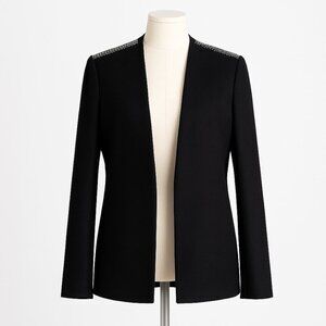Gryphon New York Collarless Blazer Wool Cashmere Black Sz Small Beaded Detailing
